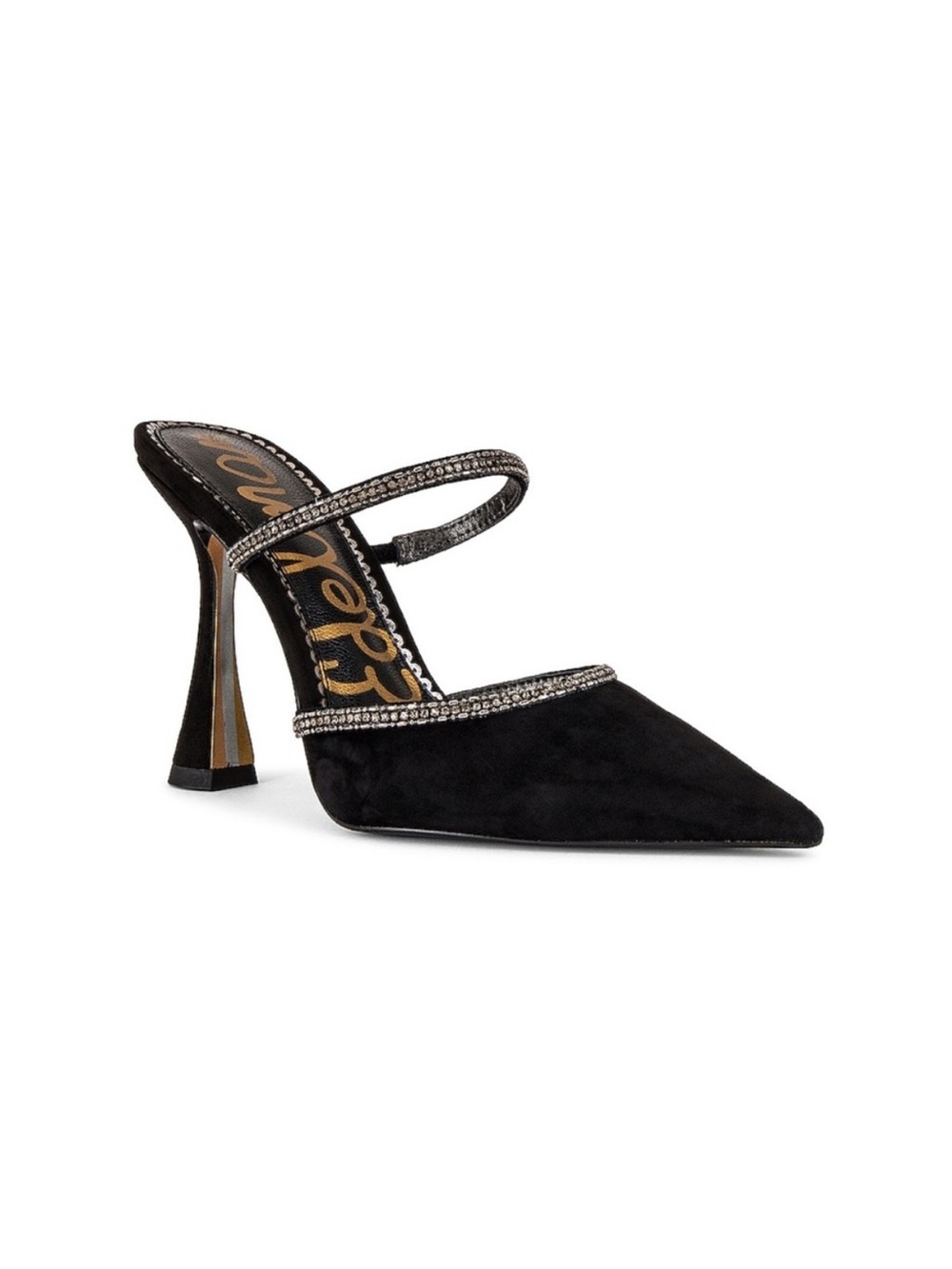 Sam Edelman Black Suede Pointed Crystal-Strap Mule Anita Heel